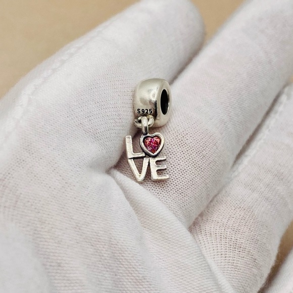 EUC Pandora 791253CZS Sterling Silver LOVE Dangle Bead w/ Salmon Zirconia Heart - Picture 8 of 11